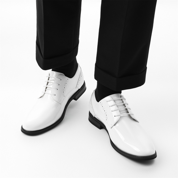 Men's Polished PU Leather Oxford Shoes - WHITE PAT - 1